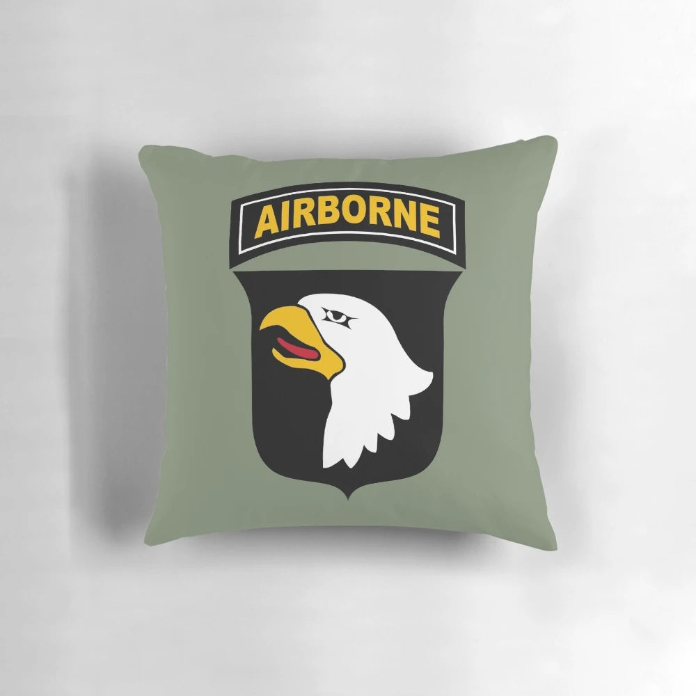 Pillow featuring the iconic 101st Airborne Division insignia and "Screaming Eagles" motto