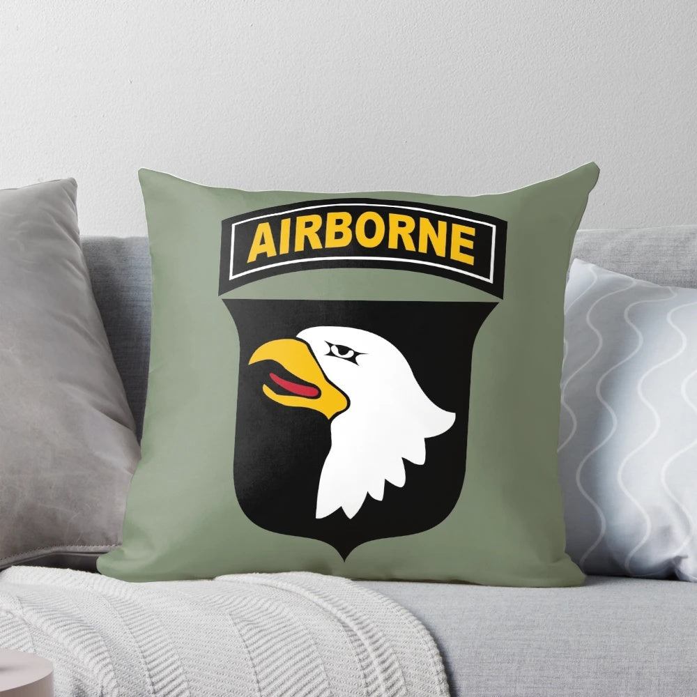 Pillow featuring the iconic 101st Airborne Division insignia and "Screaming Eagles" motto