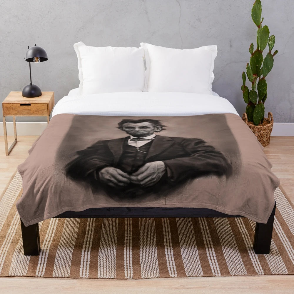 Digital illustration of Abraham Lincoln portrait on a plush blanket