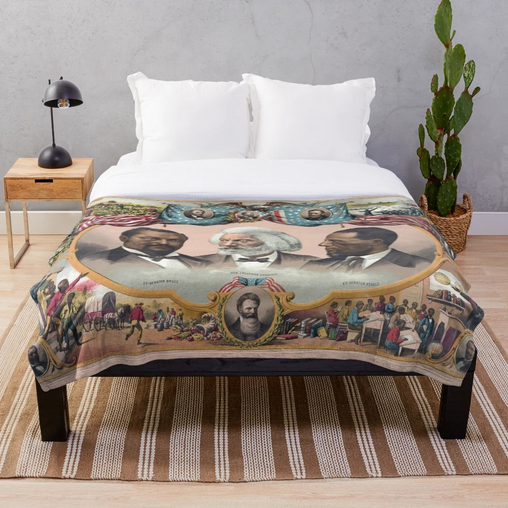 African-American Heroes Plush Blanket featuring historical illustrations