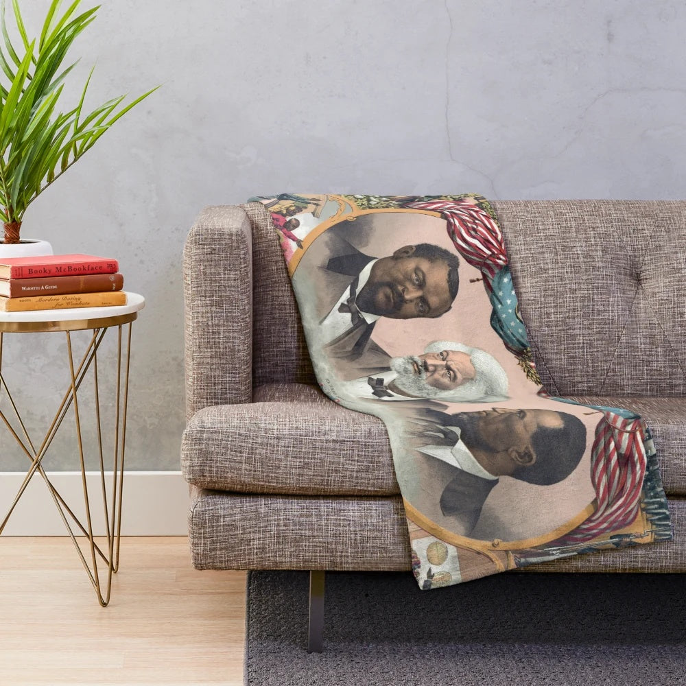 African-American Heroes Plush Blanket featuring historical illustrations