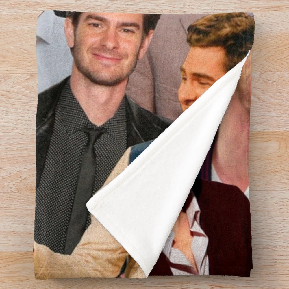 Andrew Garfield photo collage printed on a cozy plush blanket