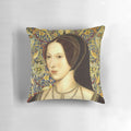 Anne Boleyn, the iconic Tudor queen, featured on a high-quality decorative pillow.