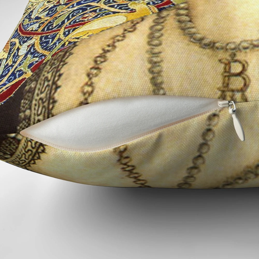 Anne Boleyn, the iconic Tudor queen, featured on a high-quality decorative pillow.