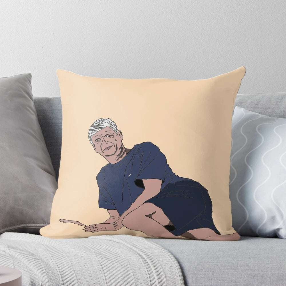 Decorative pillow featuring an illustration of former Arsenal manager Arsene Wenger