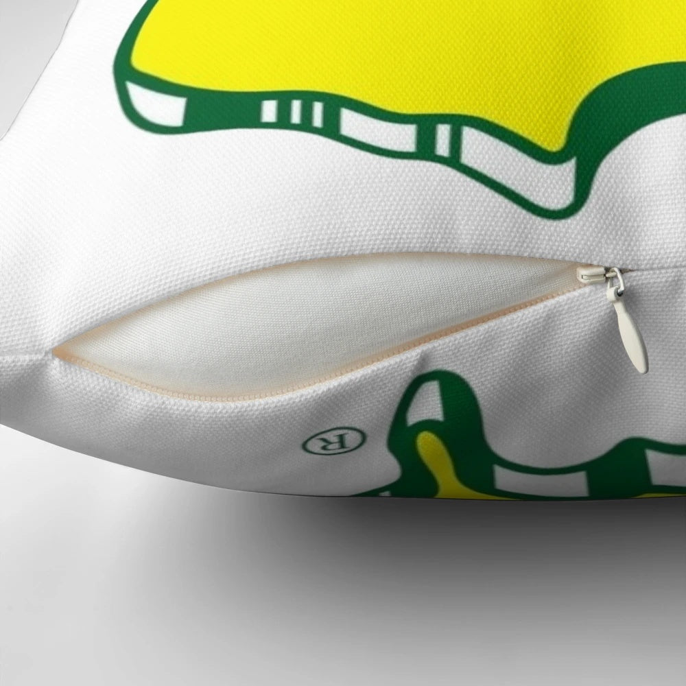 Decorative pillow featuring Augusta National-inspired design