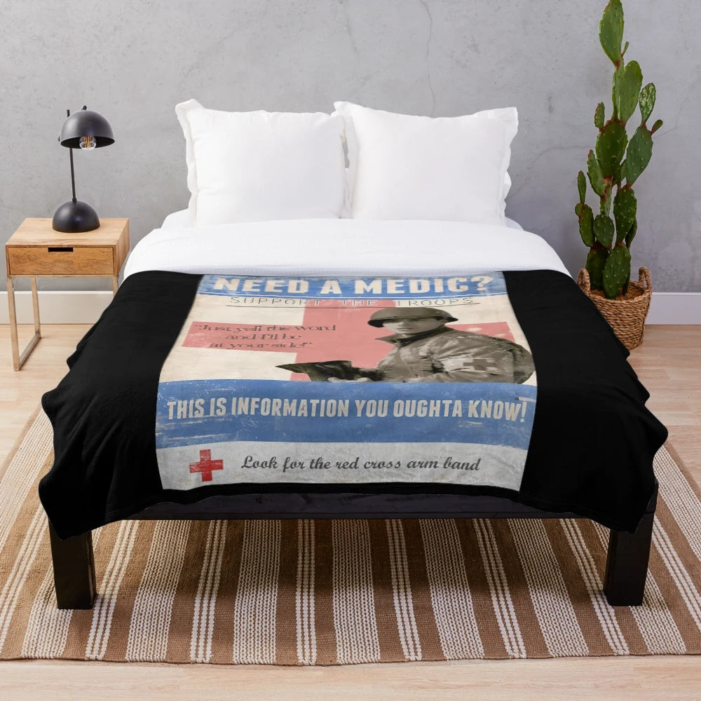 Band of Brothers inspired plush blanket featuring 101st Airborne imagery