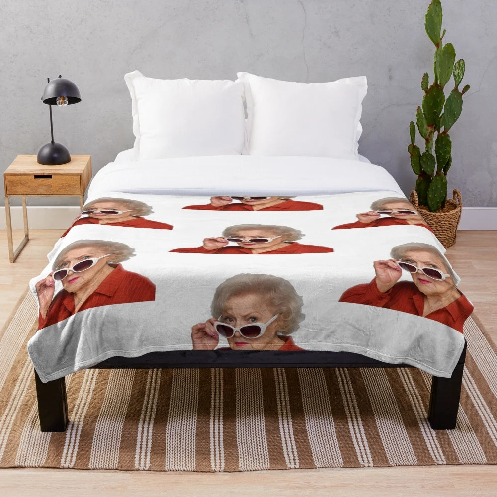 Cozy Betty White-themed plush blanket