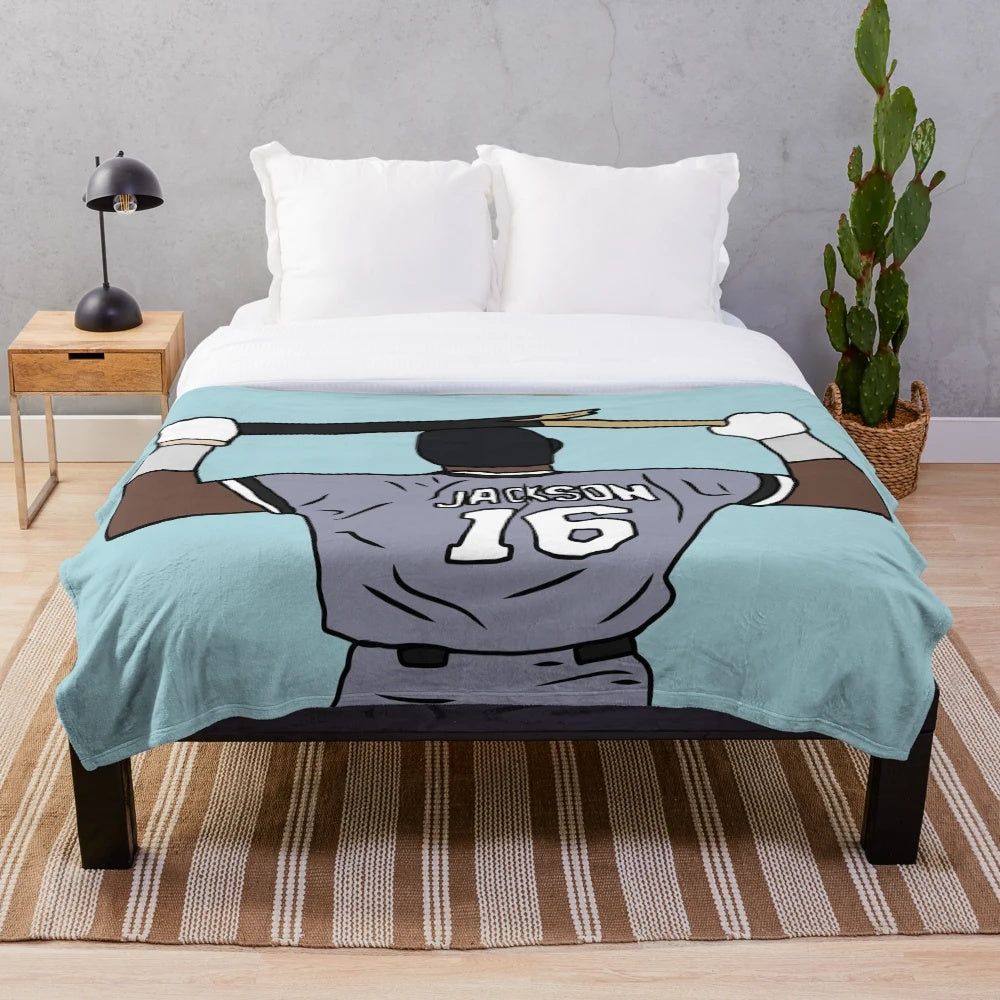 Bo Jackson Plush Blanket depicting the baseball player breaking a bat