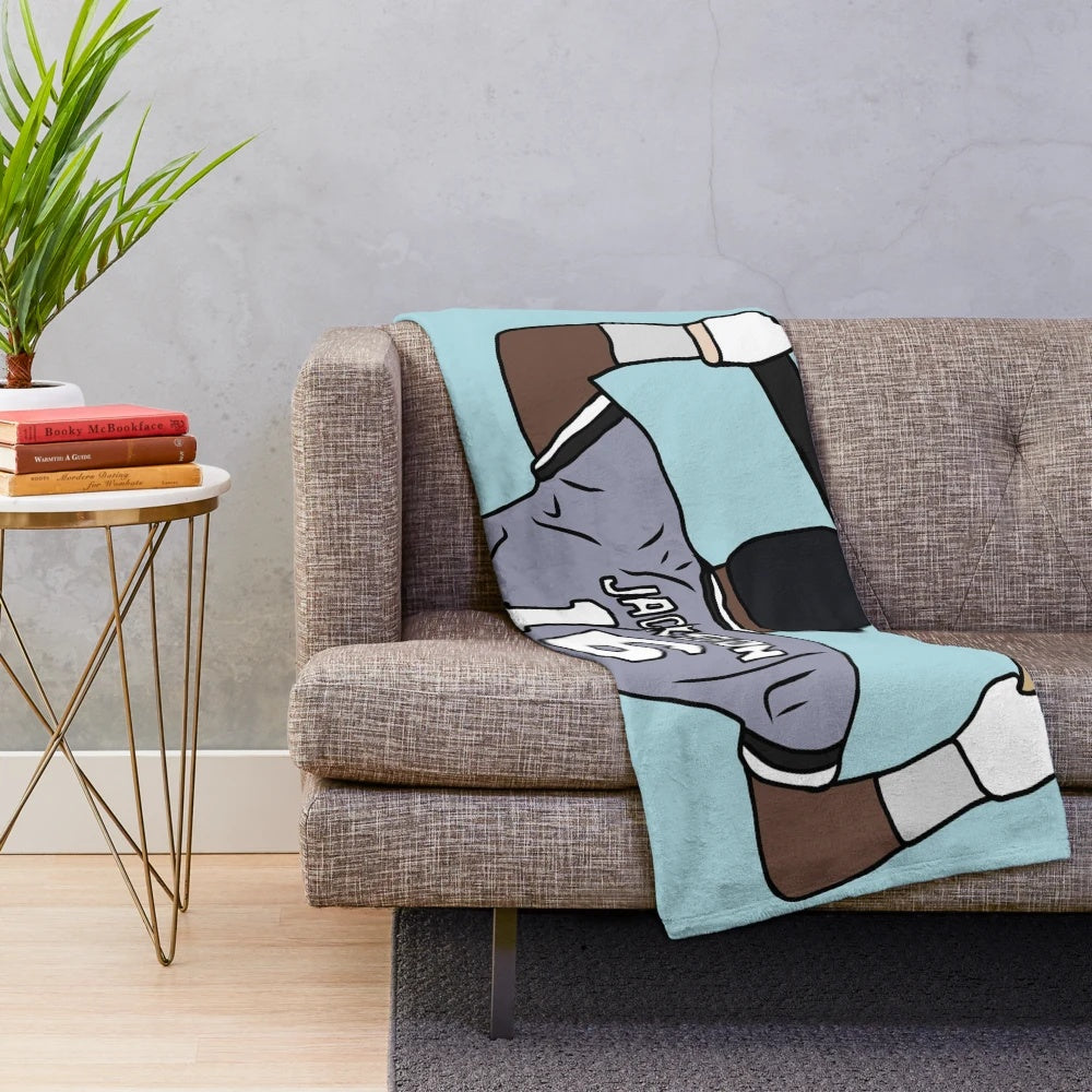 Bo Jackson Plush Blanket depicting the baseball player breaking a bat