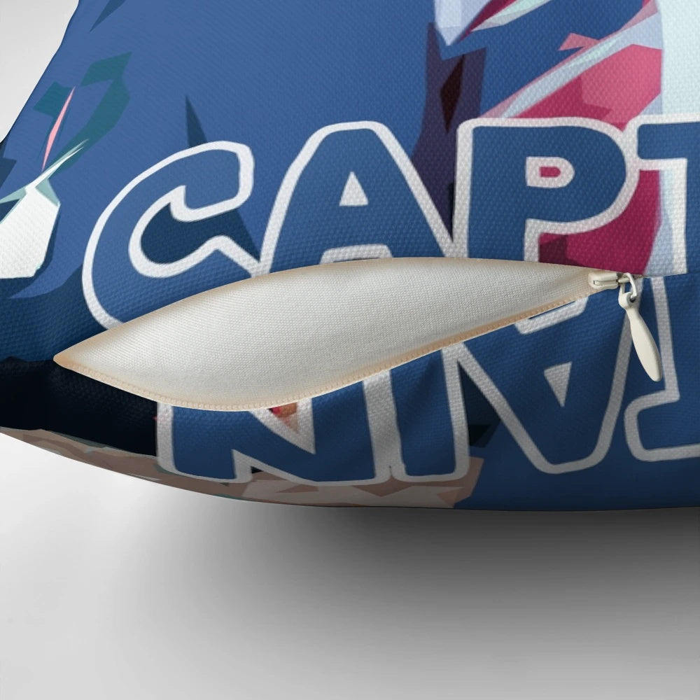Captain Tom Moore memorial pillow, featuring a photo of the inspirational British war veteran and charity fundraiser.