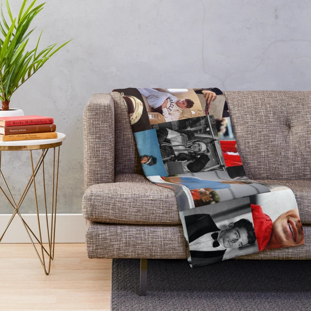 Soft and cozy plush blanket featuring a collage of Charles Leclerc fan art