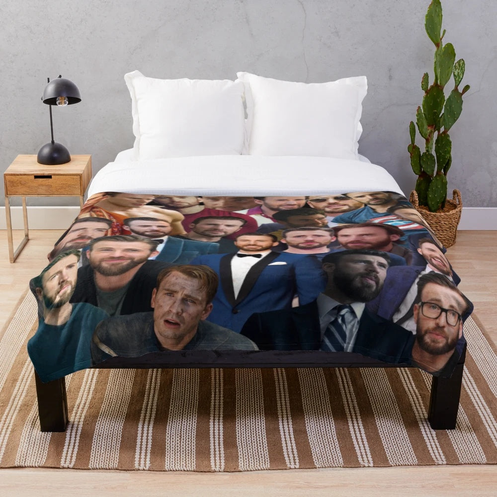 Chris Evans Photo Collage Plush Blanket