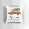 Commemorative Christmas Vacation pillow with Griswold family station wagon and Christmas tree