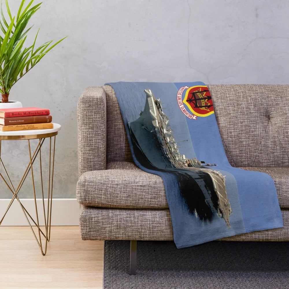 CV-60 USS Saratoga plush blanket featuring the aircraft carrier design