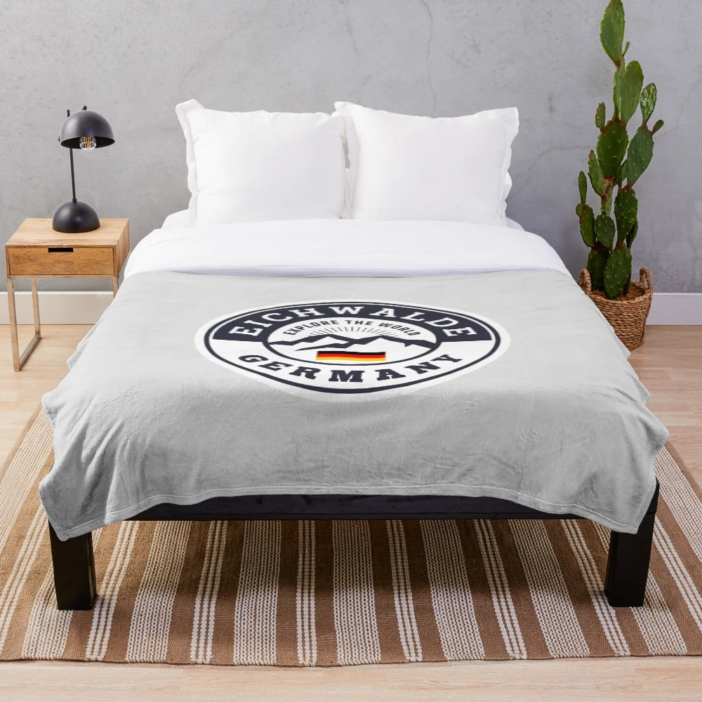 Eichwalde Germany Black and White Crest Plush Blanket