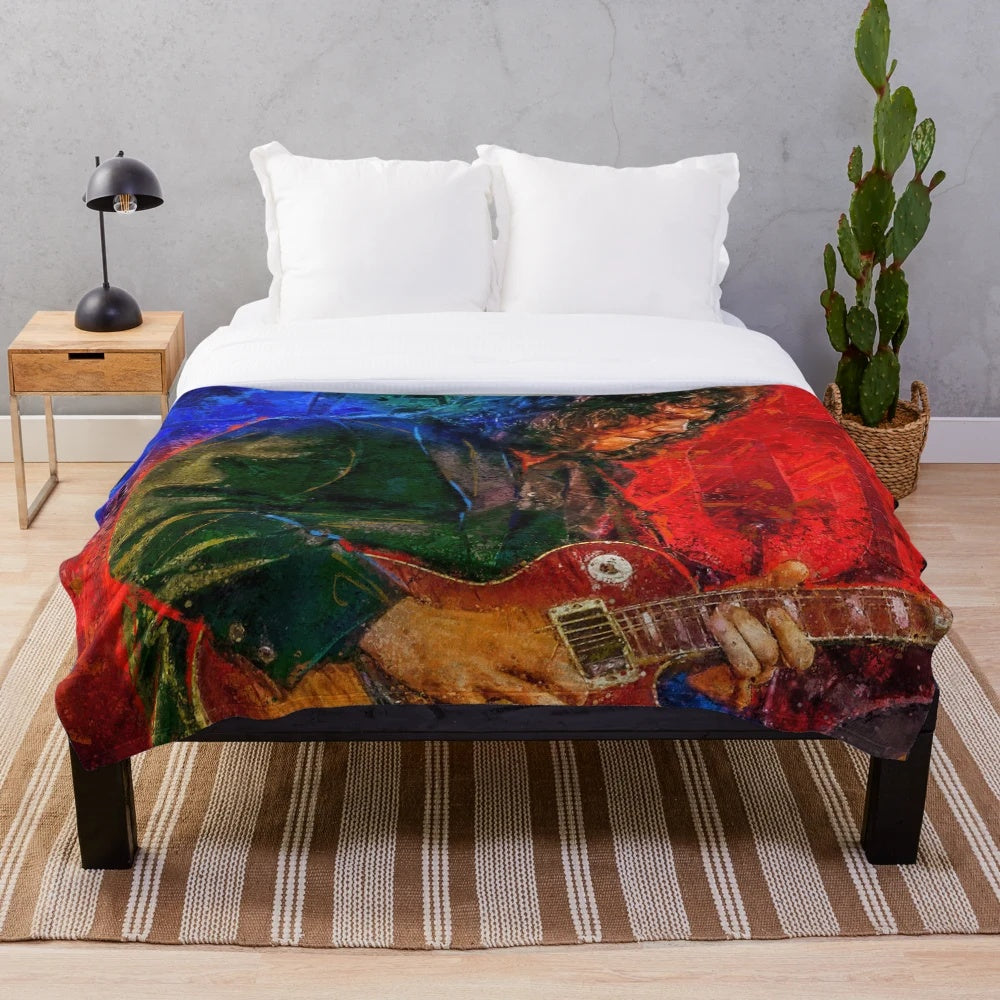 Plush blanket featuring a portrait of legendary musician Gary Moore