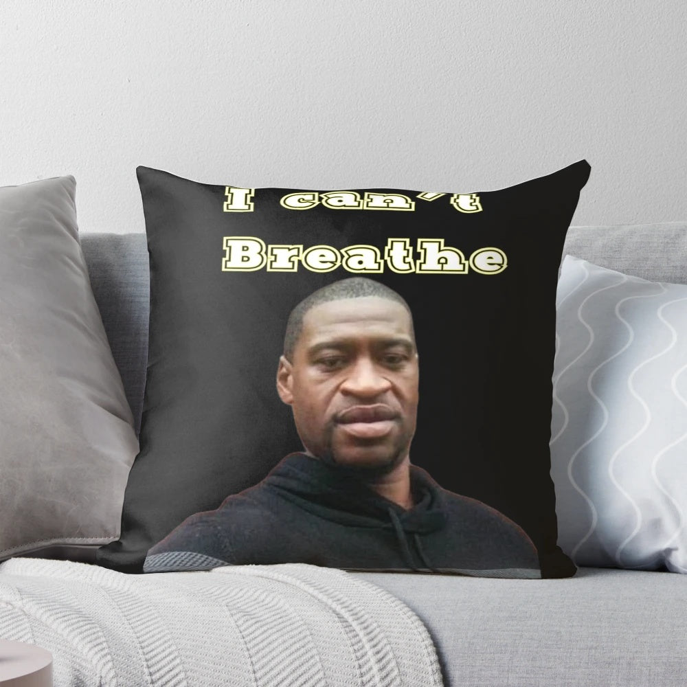 Yellow pillow with the words "I Can't Breathe" in honor of George Floyd and the Black Lives Matter movement
