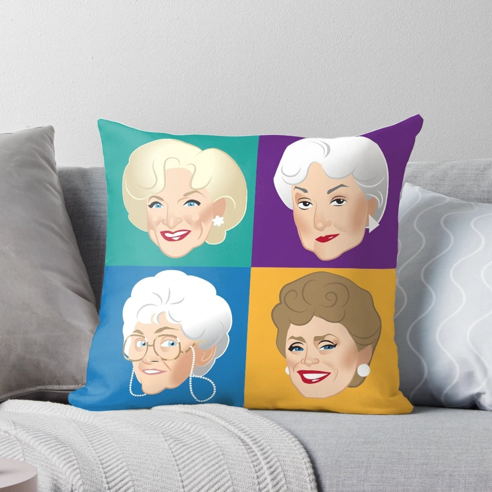 A plush pillow featuring the iconic Golden Girls characters