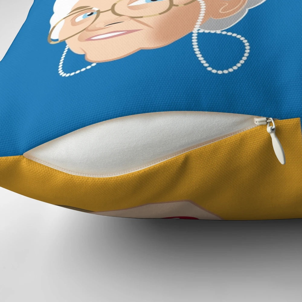 A plush pillow featuring the iconic Golden Girls characters