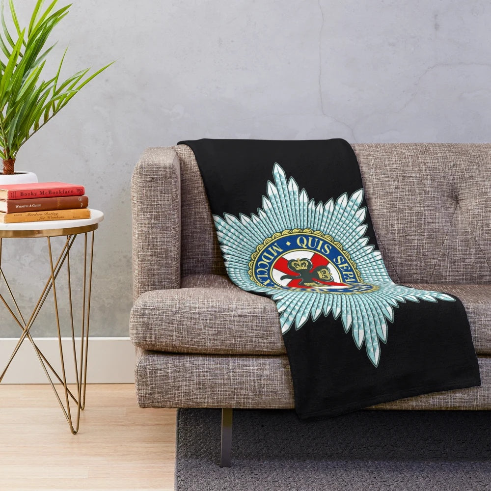 Irish Guards plush blanket featuring the iconic British Army emblem