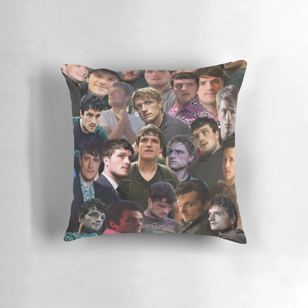 Josh Hutcherson photo collage pillow, featuring images of the actor from the Hunger Games movie franchise.