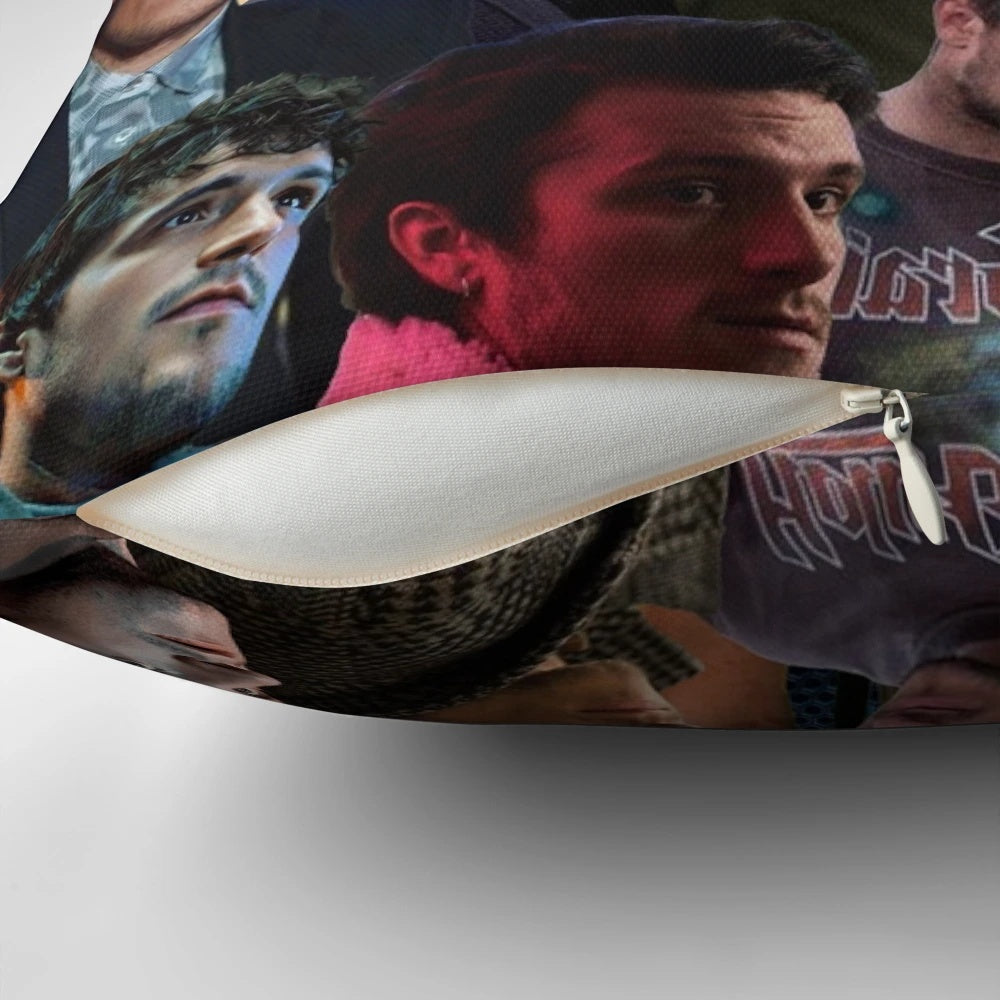 Josh Hutcherson photo collage pillow, featuring images of the actor from the Hunger Games movie franchise.