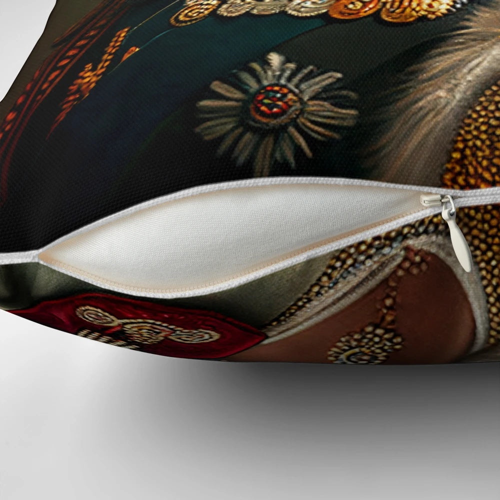 Decorative pillow featuring portraits of King Charles III and Queen Camila of the United Kingdom