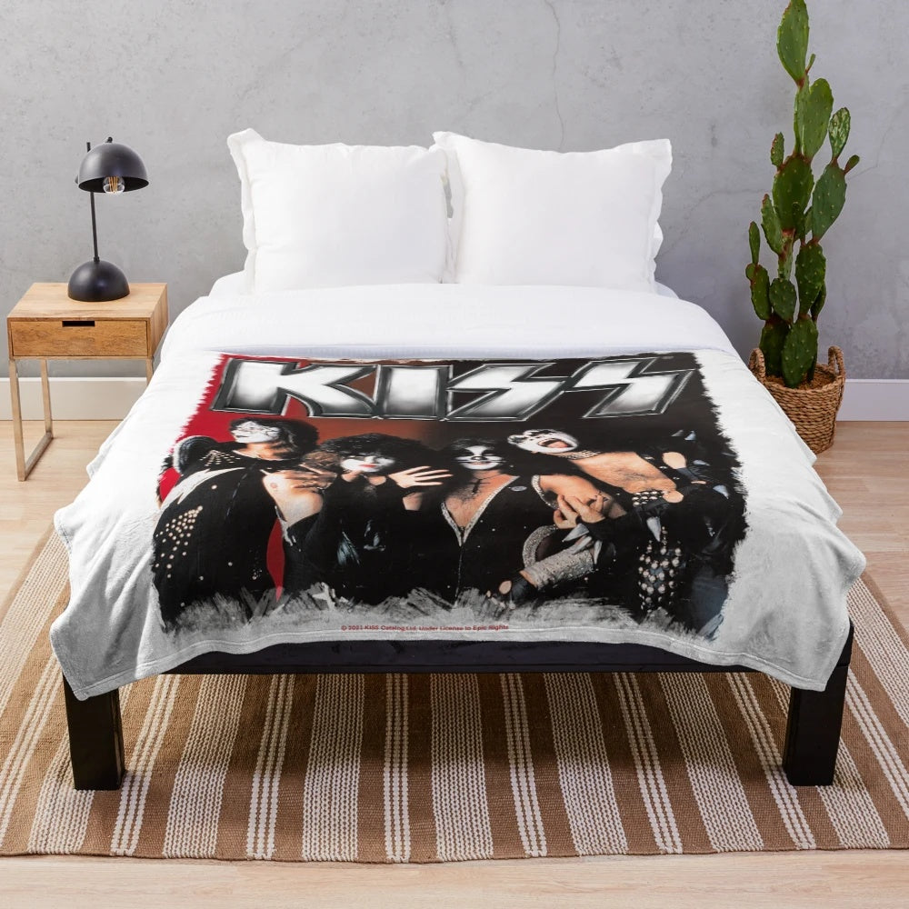 Plush blanket featuring the original Kiss band members