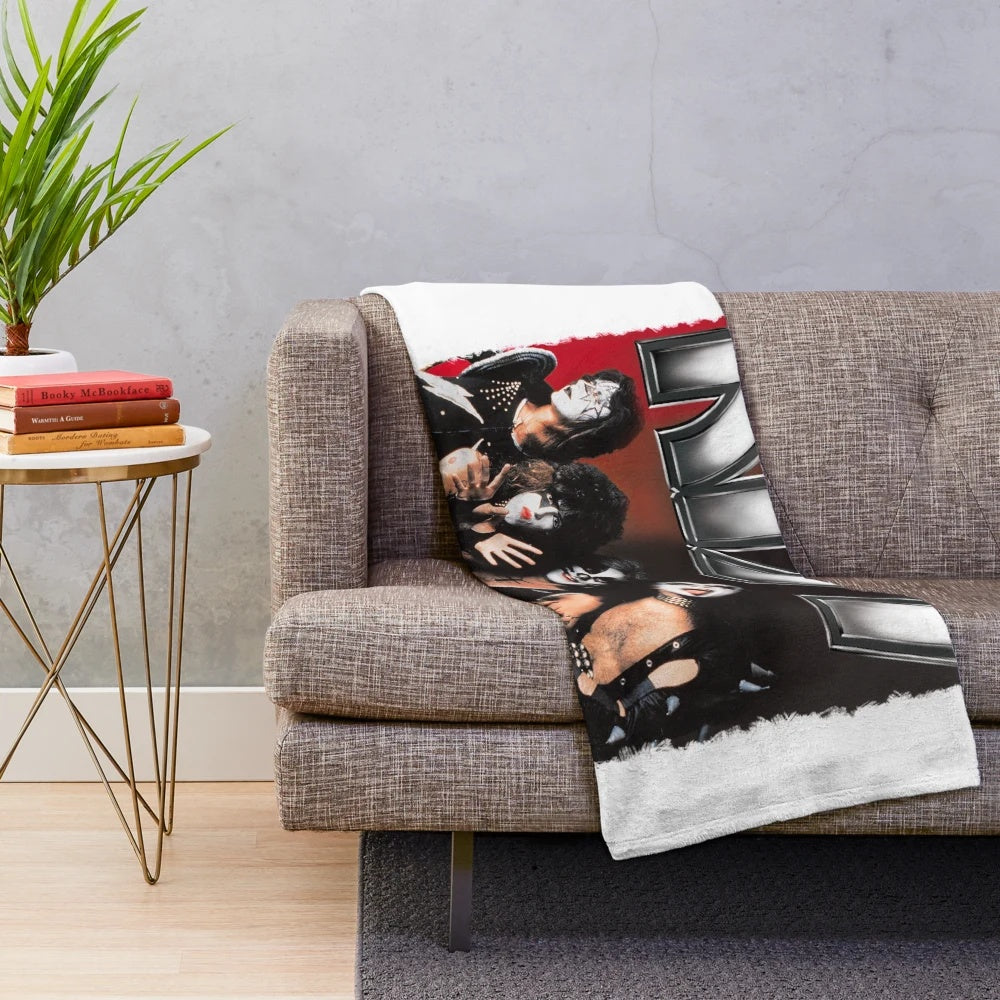 Plush blanket featuring the original Kiss band members