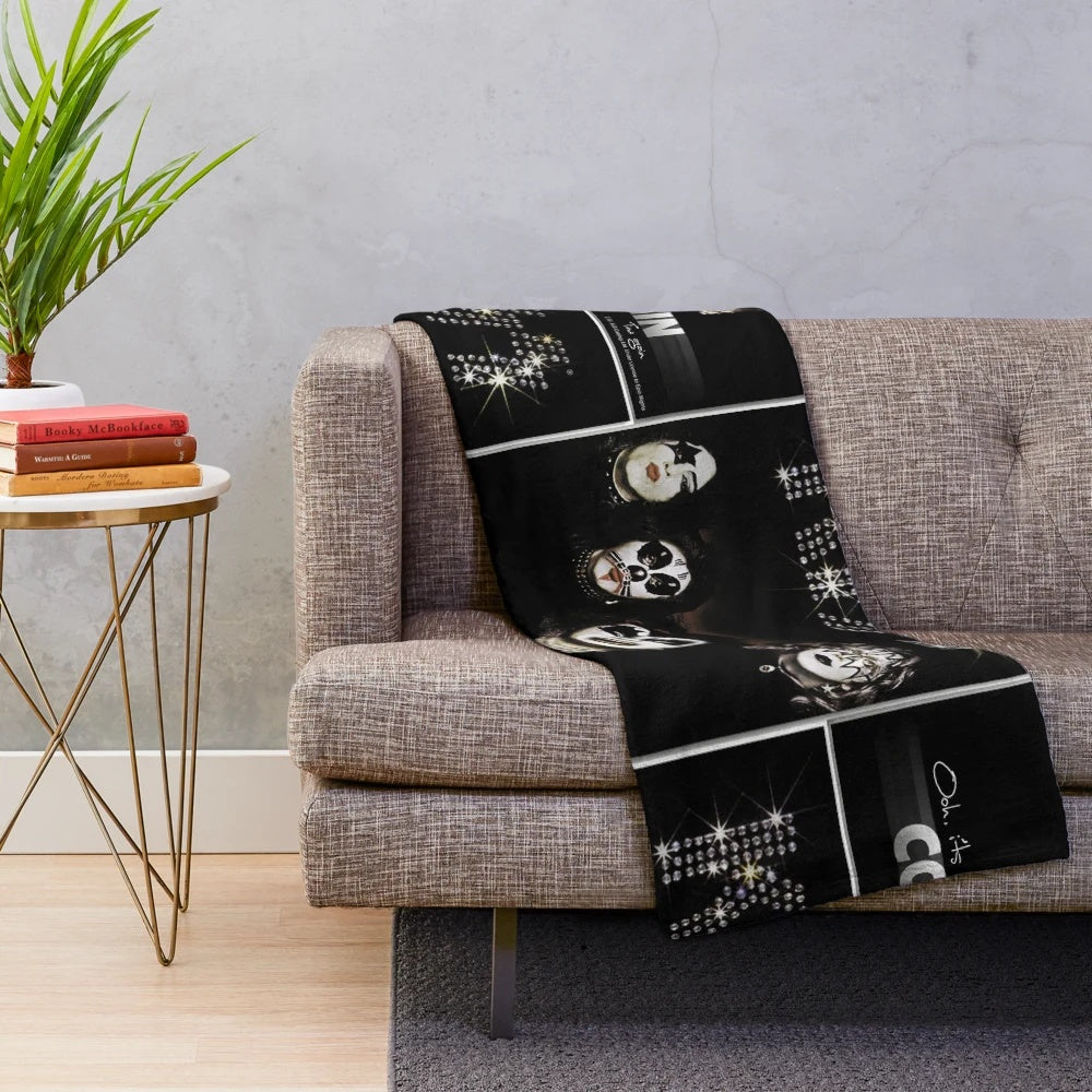 KISS band plush blanket featuring the group's 1974 album artwork and Cold Gin lyrics