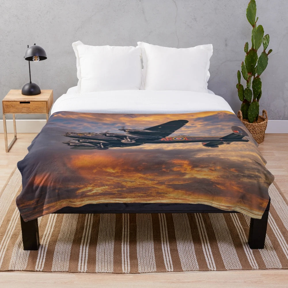 Lancaster Bomber plush blanket depicting the iconic WWII aircraft