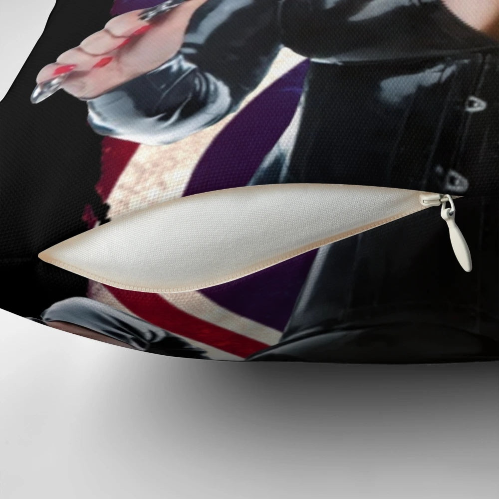 Decorative pillow featuring an image of former British Prime Minister Margaret Thatcher, the "Iron Lady"