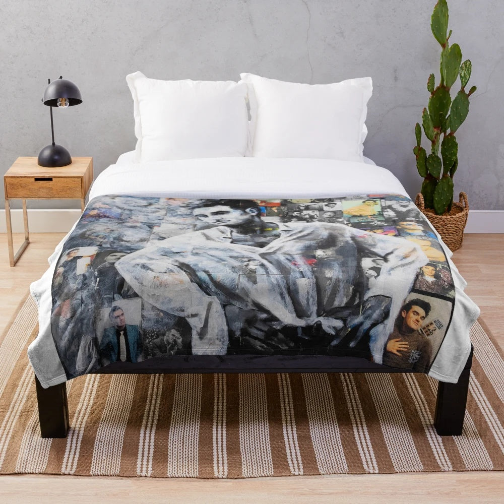 Morrissey plush blanket featuring a portrait of the iconic singer