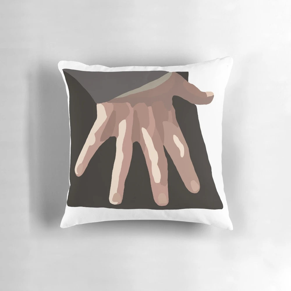 A digital illustration of a hand flex pillow featuring the character Mr. Darcy from the novel Pride and Prejudice.