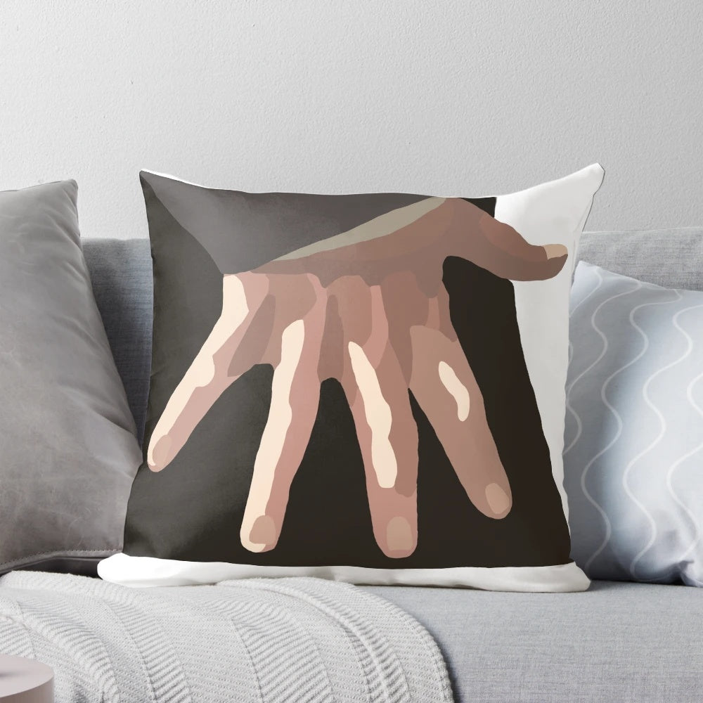 A digital illustration of a hand flex pillow featuring the character Mr. Darcy from the novel Pride and Prejudice.