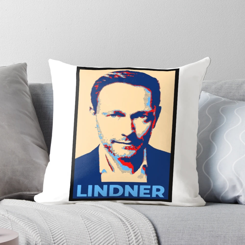 Pillow featuring an illustration of Christian Lindner, the German Finance Minister