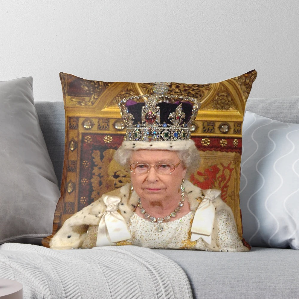 Decorative pillow featuring a high-quality photograph of Queen Elizabeth II at the State Opening of Parliament