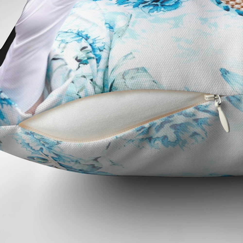 A decorative pillow featuring a portrait of Queen Elizabeth II.