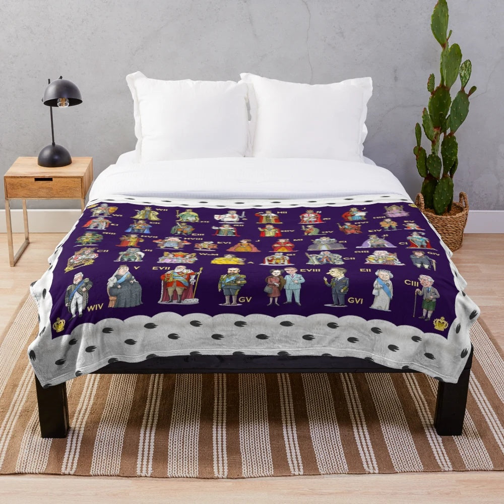 Plush blanket featuring the royal lineage of British monarchs