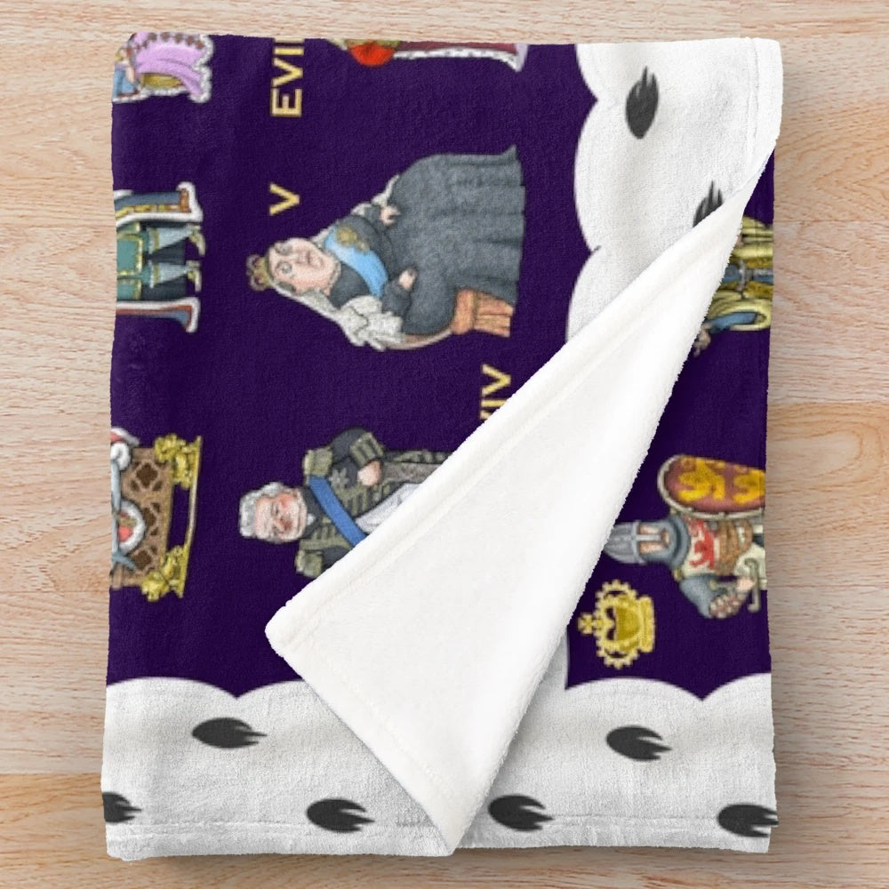 Plush blanket featuring the royal lineage of British monarchs