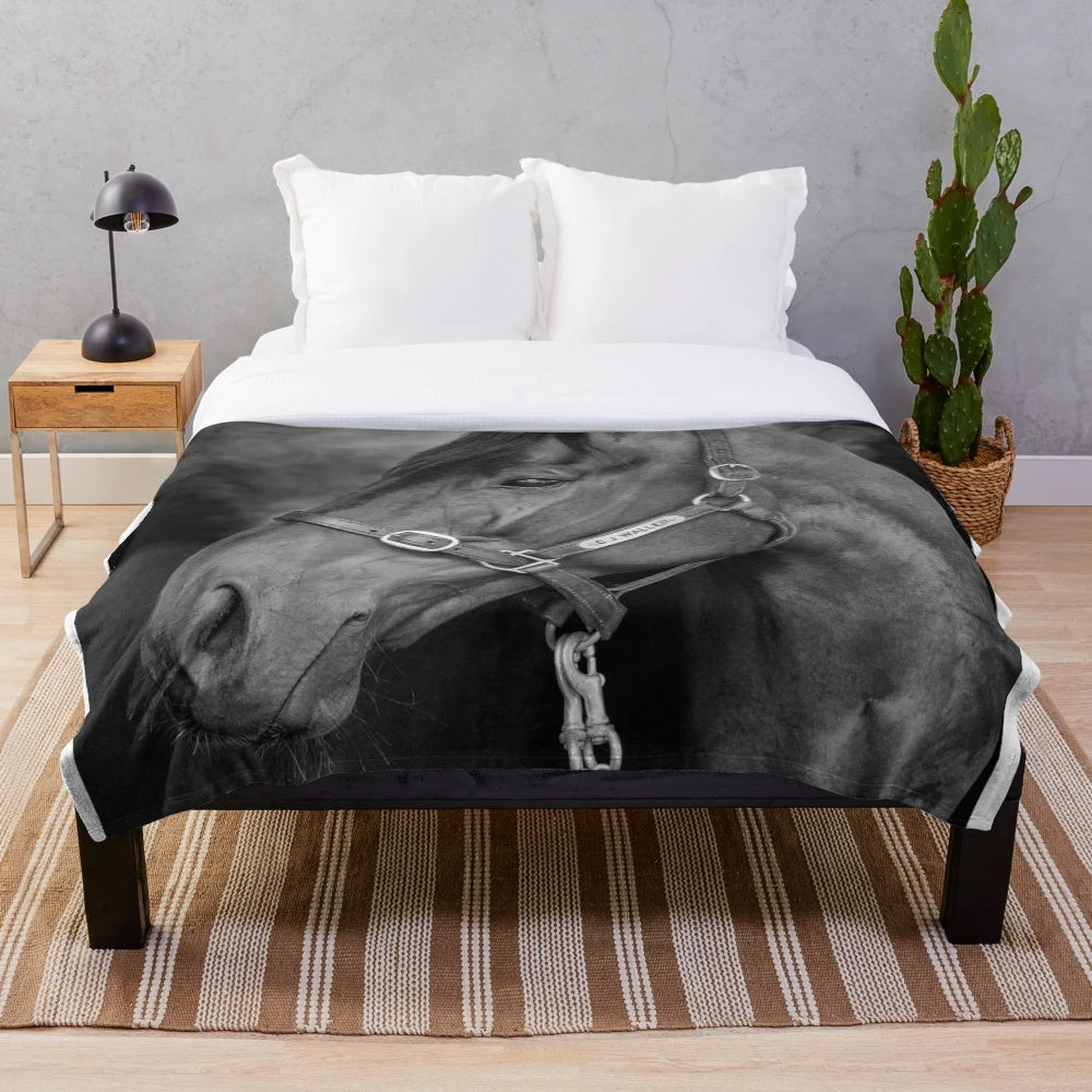 Plush blanket featuring the champion racehorse Winx in a rearing pose