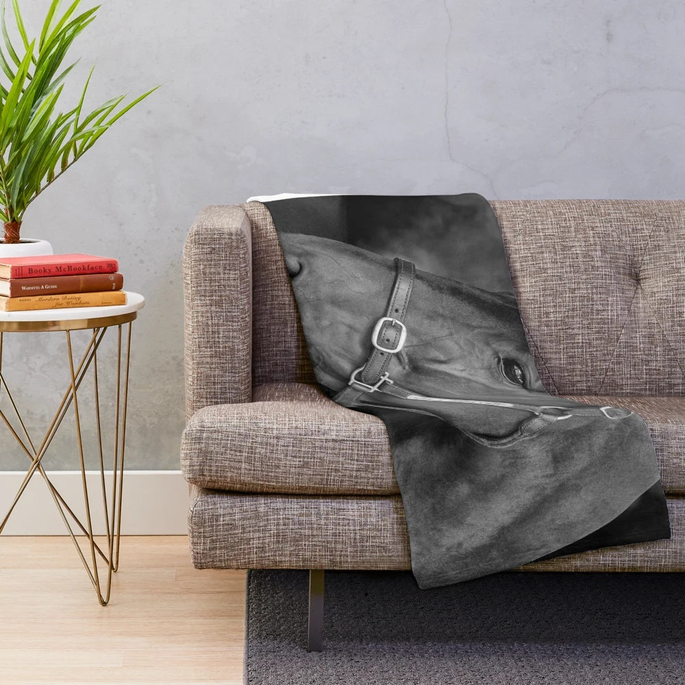 Plush blanket featuring the champion racehorse Winx in a rearing pose