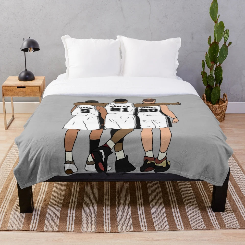 Soft and cozy plush blanket featuring NBA legends Tony Parker, Tim Duncan, and Manu Ginobili