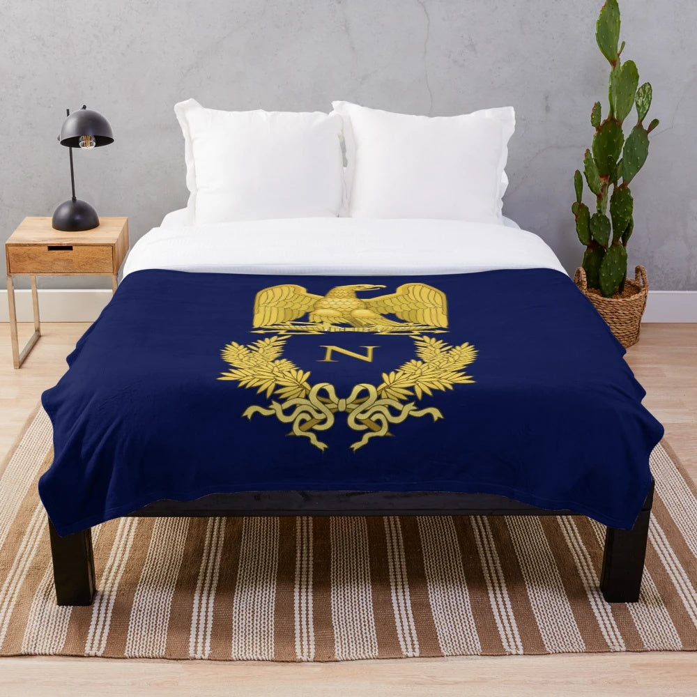 Plush blanket with the emblem of Napoleon Bonaparte, the emperor of the First French Empire
