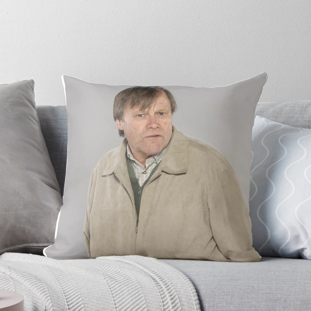 Decorative pillow featuring the iconic character Roy Cropper from the beloved British TV series Coronation Street