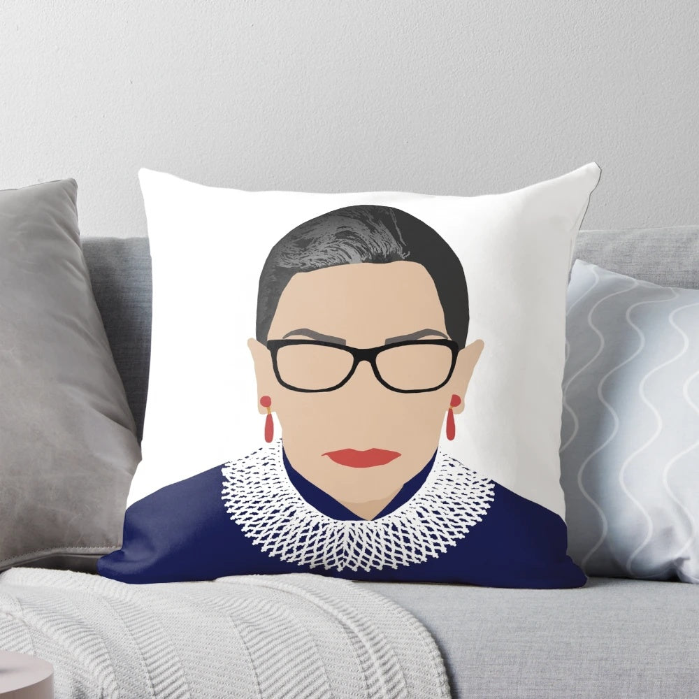 Ruth Bader Ginsburg Pillow featuring a portrait of the late Supreme Court Justice