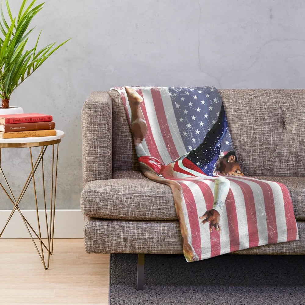 Simone Biles Plush Blanket for Gymnastics Enthusiasts