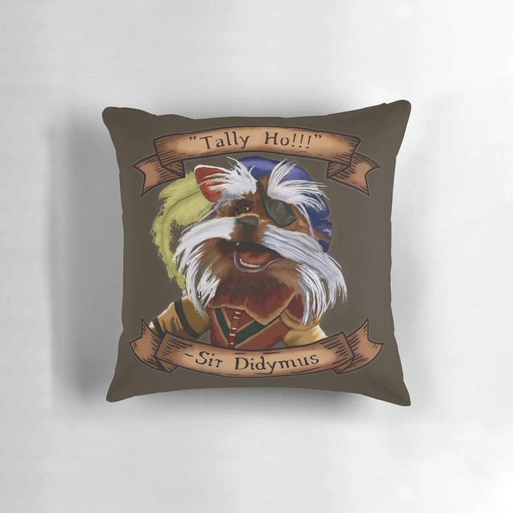 Artistic portrait of Sir Didymus, a character from the Labyrinth movie, featured on a plush pillow