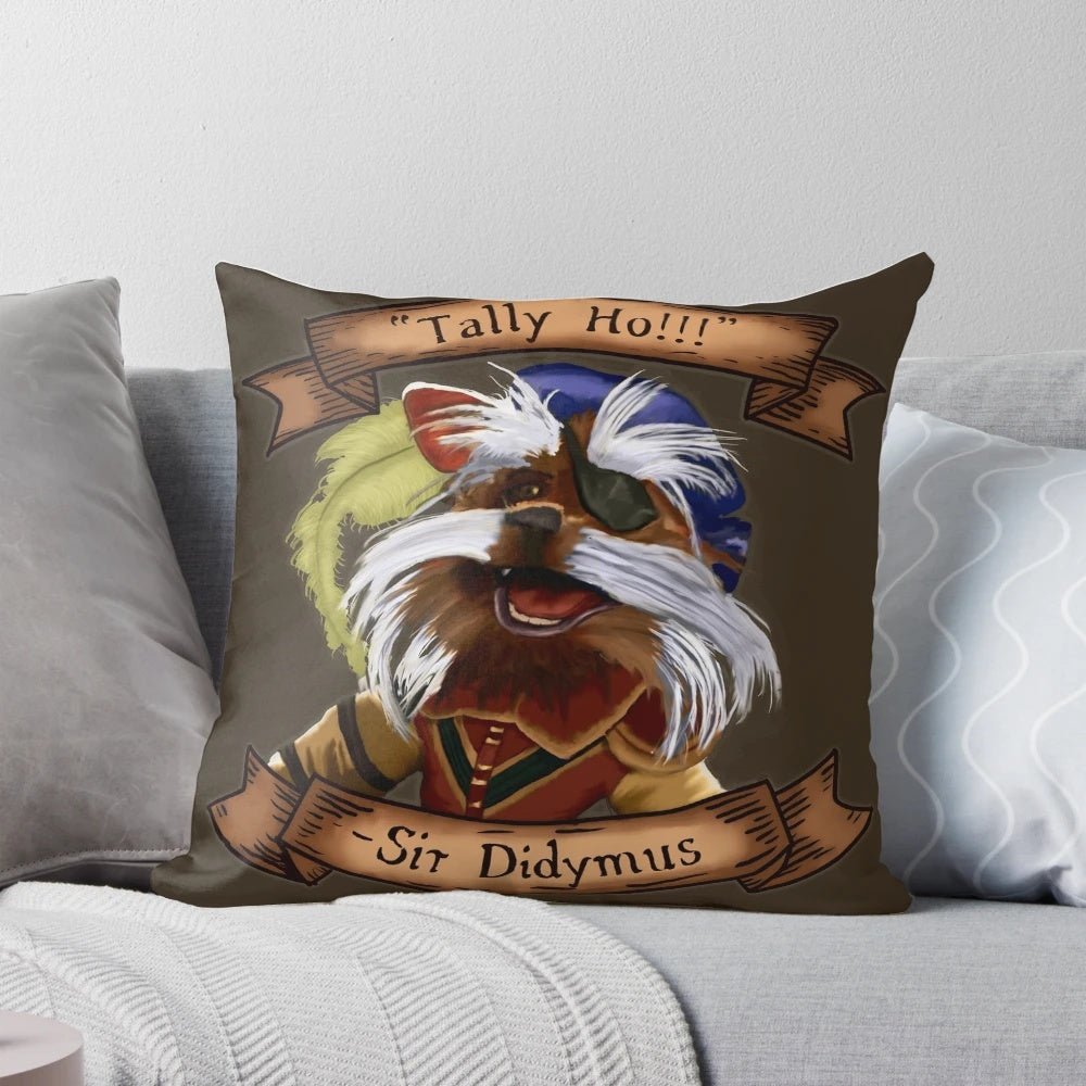 Artistic portrait of Sir Didymus, a character from the Labyrinth movie, featured on a plush pillow